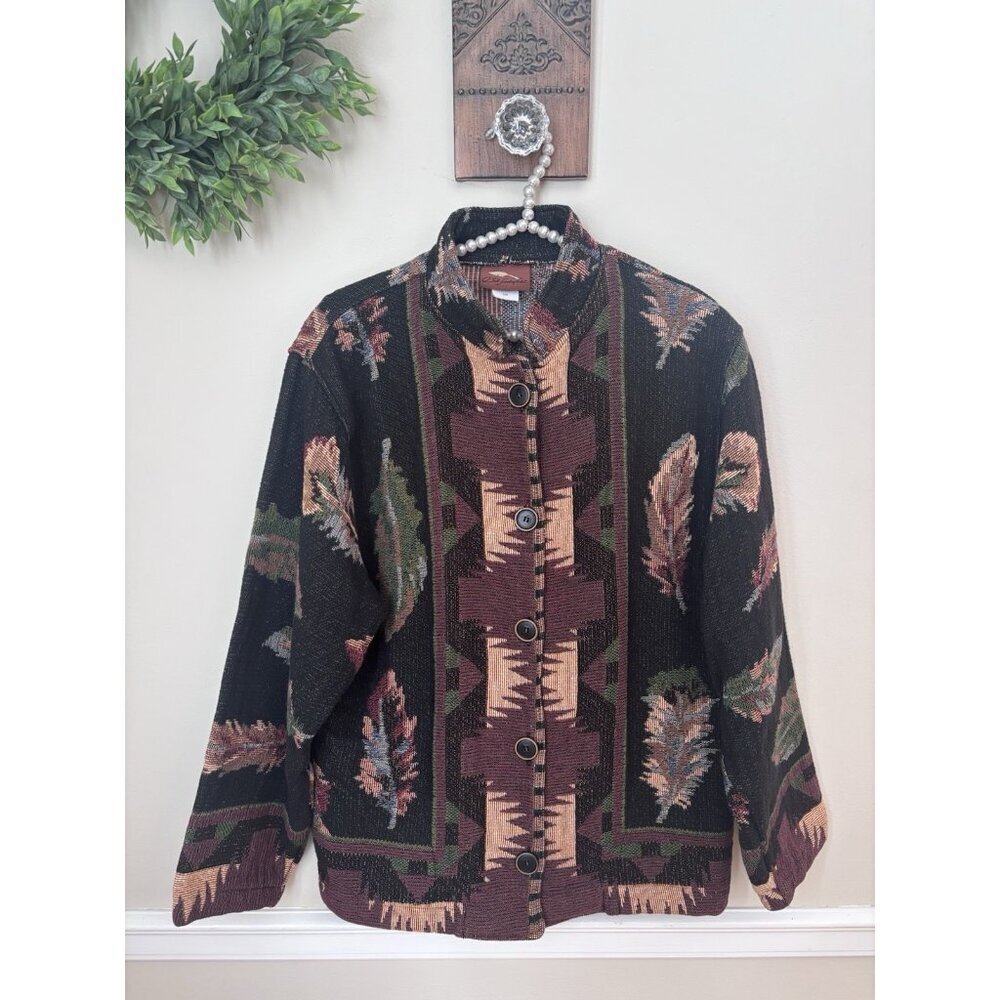 Vintage Bob Timberlake Womens Size S/M Tapestry Jacket Southwest Feathers Cotton